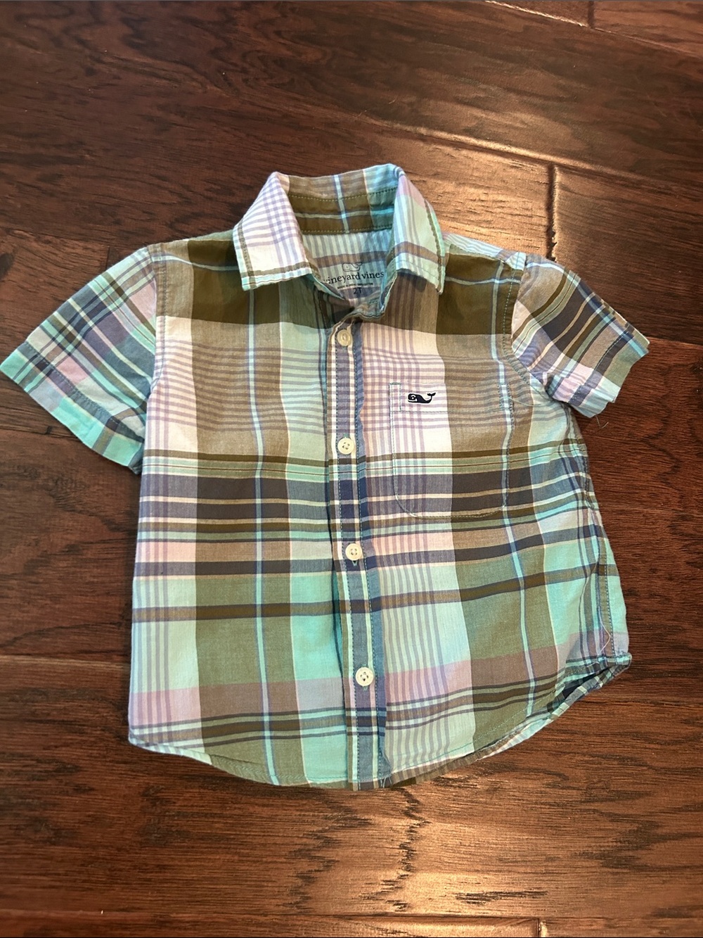 Vineyard Vines Toddler Plaid Button-Down in Green & Blue